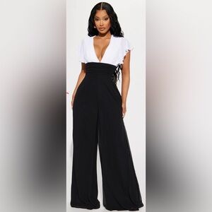 Fashion Nova Malory Colorblock Jumpsuit - White/Black